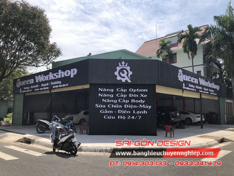 bảng hiệu tôn sóng garage xe tại Q.2